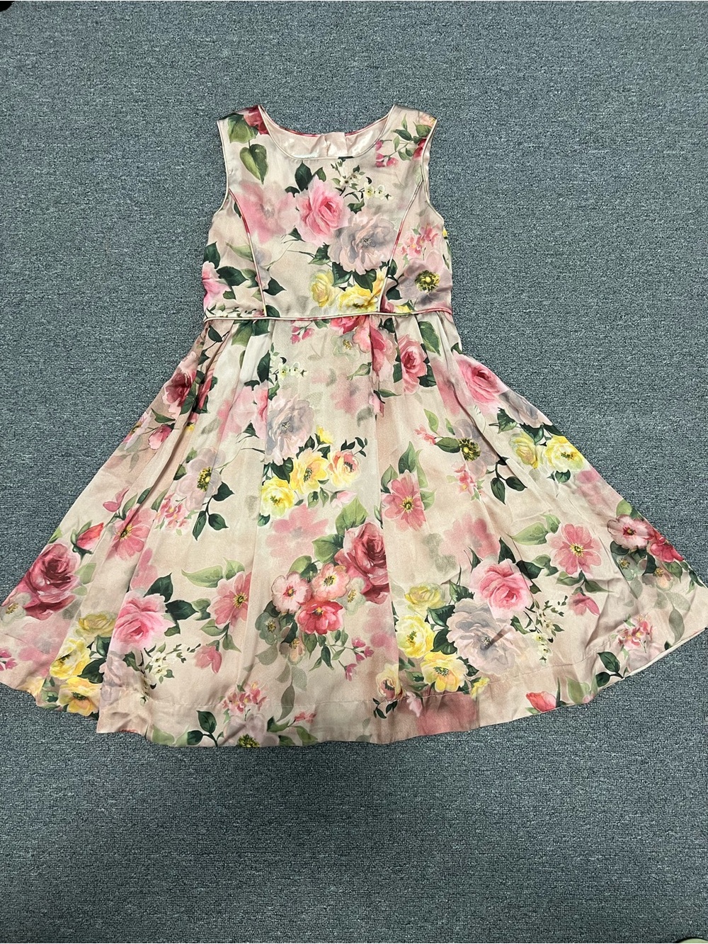 Monsoon Pink Floral Sleeveless Dress with Yellow Accents